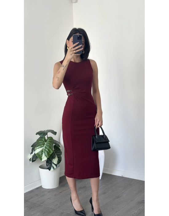 Vera Bordo Kemer Detaylı Kalem Elbise