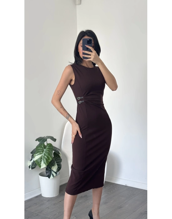 Vera Kahve Kemer Detaylı Kalem Elbise