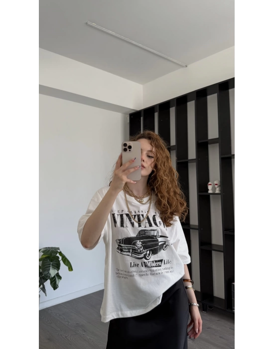 Vintage Desenli Oversize Tshirt