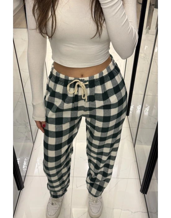 Yeşil Frida Unisex Ekose Eşofman Altı