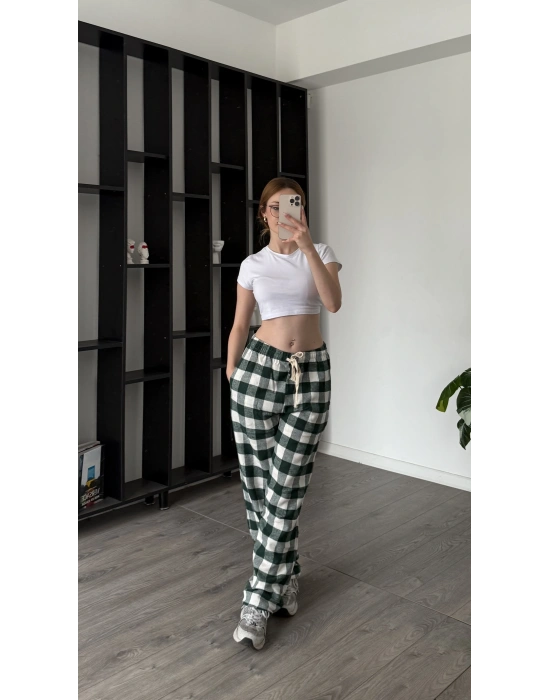 Yeşil Frida Unisex Ekose Eşofman Altı