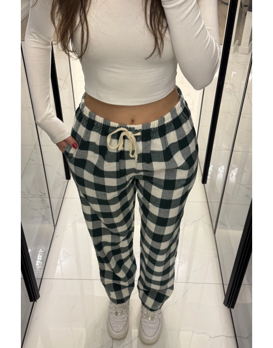 Yeşil Frida Unisex Ekose Eşofman Altı