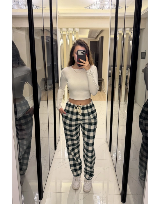 Yeşil Frida Unisex Ekose Eşofman Altı