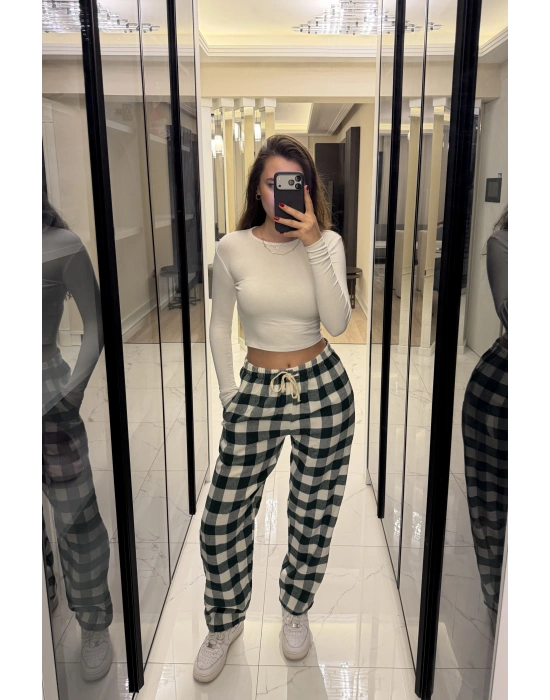 Yeşil Frida Unisex Ekose Eşofman Altı