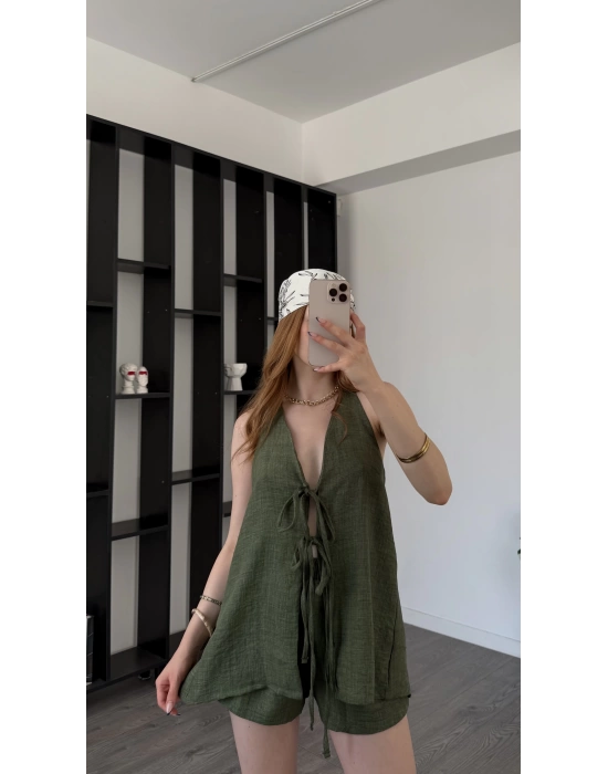 Yeşil Hailey Bağcıklı Şortlu Takım