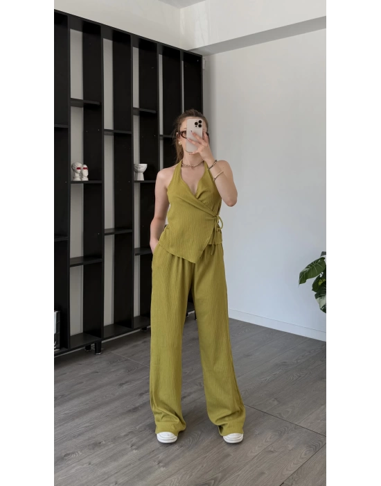 Yeşil Larina Kruvaze Bağlamalı Takım