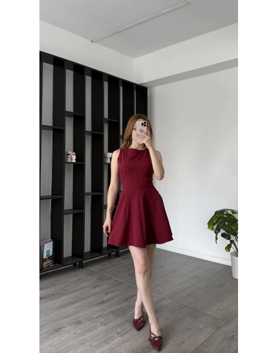 Bordo Dina Pileli Elbise