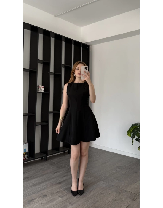 Lacivert Dina Pileli Elbise