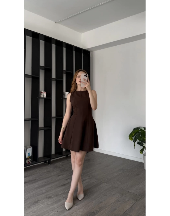 Kahve Dina Pileli Elbise