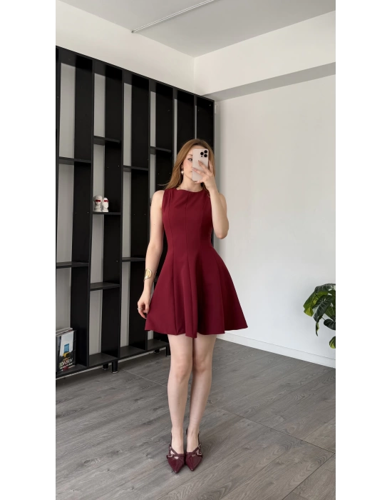 Bordo Dina Pileli Elbise