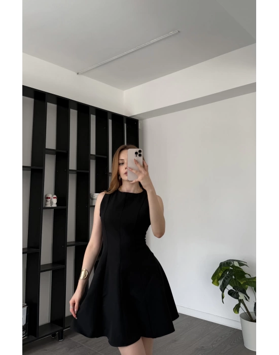 Lacivert Dina Pileli Elbise