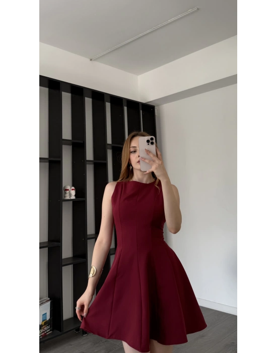 Bordo Dina Pileli Elbise