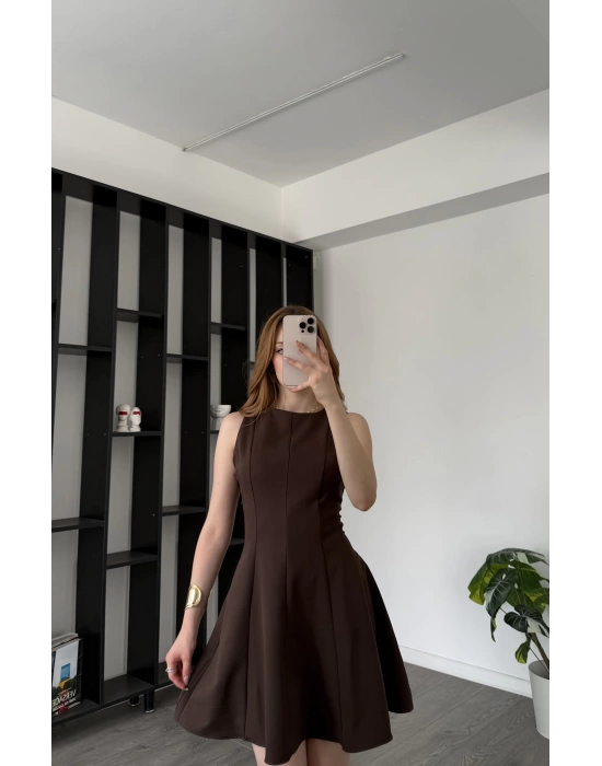 Kahve Dina Pileli Elbise