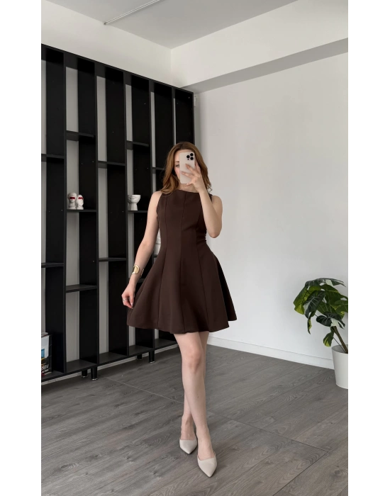 Kahve Dina Pileli Elbise