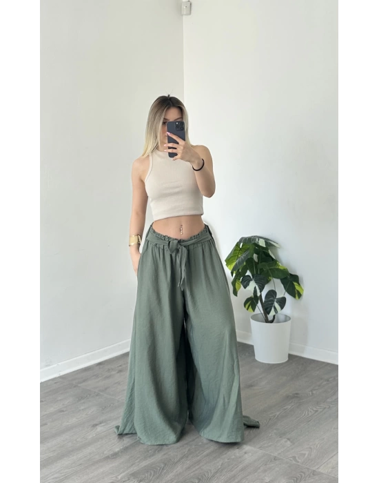 Yeşil Lily Dökümlü Salaş Pantolon