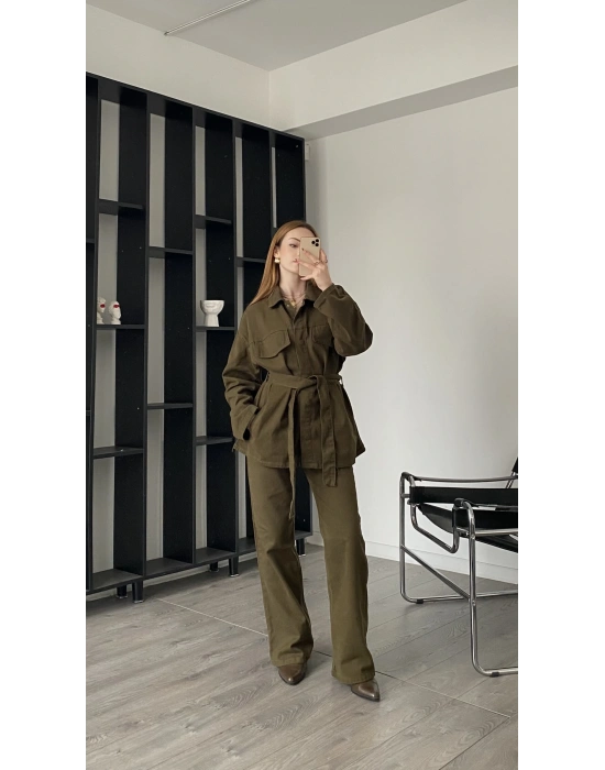 Yeşil Nandy Kuşaklı Gabardin Takım