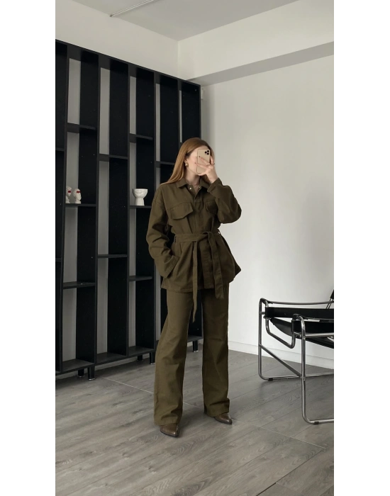 Yeşil Nandy Kuşaklı Gabardin Takım