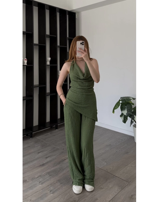 Yeşil Osso Degaje Yakalı Bağlamalı Takım