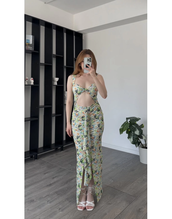 Yeşil Suzy Kuplu Çiçek Desenli Elbise