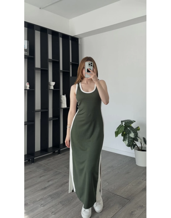 Yeşil Zoey Blok Renkli Modal Elbise