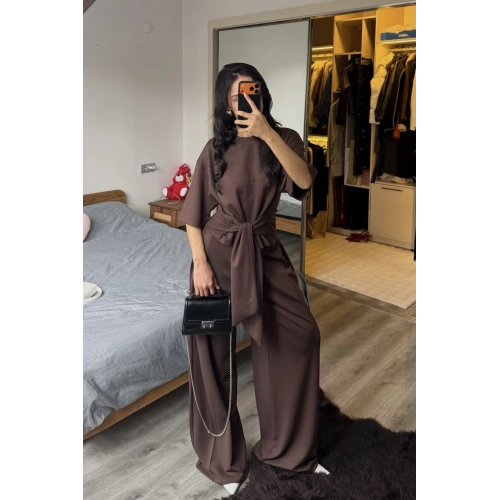 Rachel Kahverengi Bel Kuşaklı Modal Takım