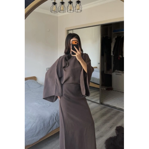 Kahve Massi Muadil Bağcıklı Elbise