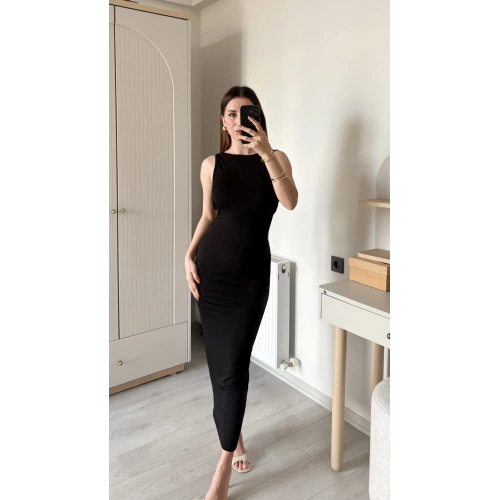 Siyah Neva Sırt Dekolteli Maxi Elbise
