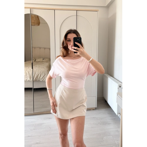 Miela Pembe Yaka Detaylı 2 Kullanımlı Bluz