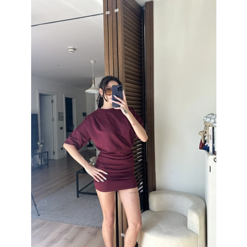 Avena Drape Detaylı Elbise Bordo