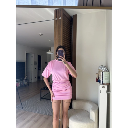 Avena Drape Detaylı Elbise Pudra