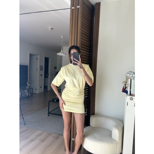 Avena Drape Detaylı Elbise Sarı