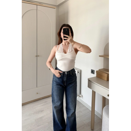 Beyaz Nancy Dantel Kombineli Bodysuit