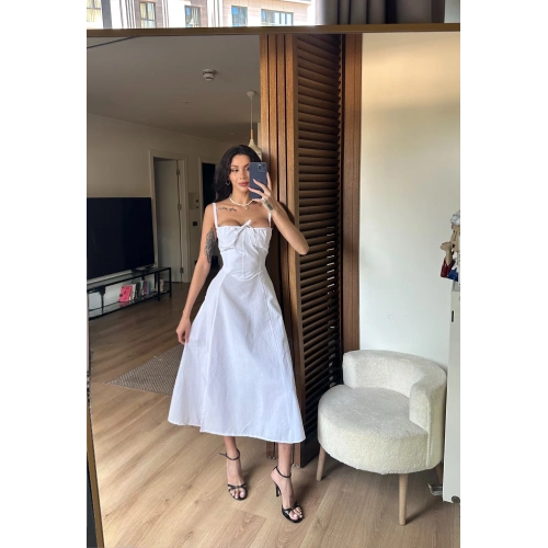 Bianca Korse Elbise Beyaz