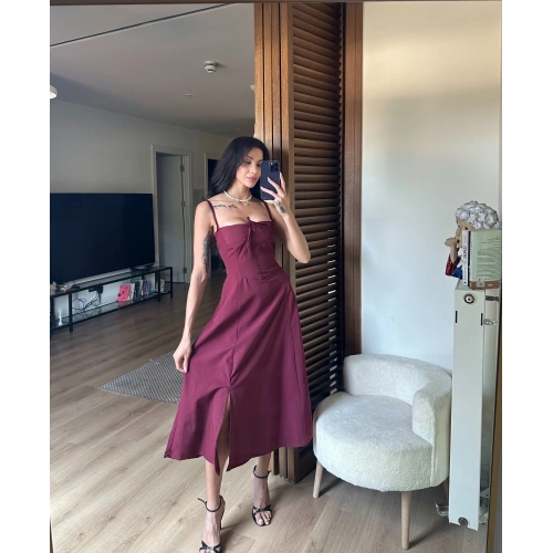Bianca Korse Elbise Bordo