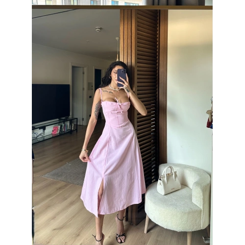 Bianca Korse Elbise Pembe