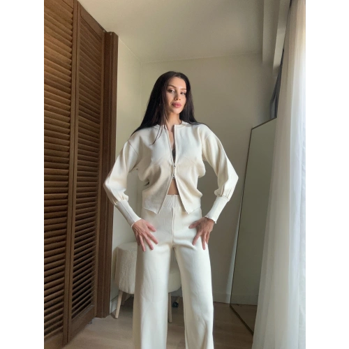 Liva Çift Fermuarlı Triko Takım Krem