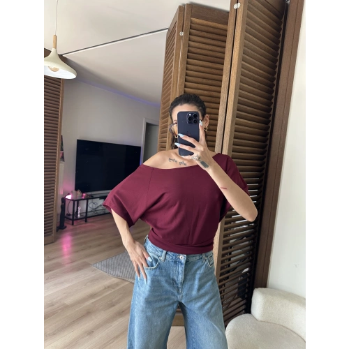 Mila Düşük Omuz Bluz Bordo