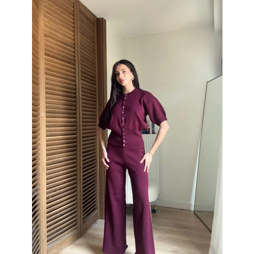 Mocha Çıtçıtlı Triko Takım Bordo