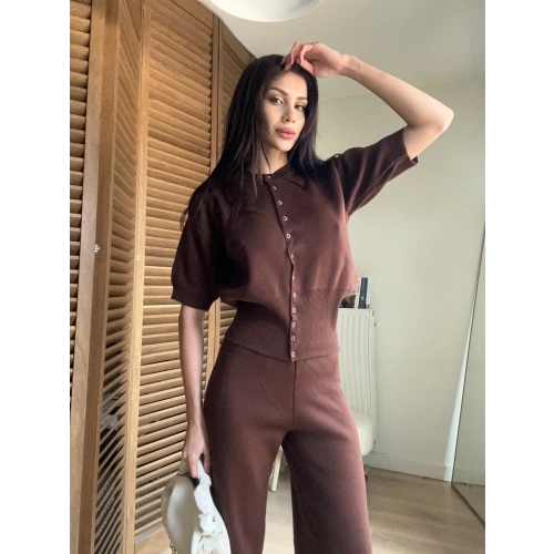 Mocha Çıtçıtlı Triko Takım Kahve
