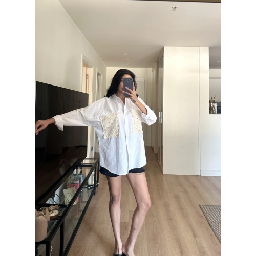 Nakış Detaylı Poplin Gömlek Beyaz