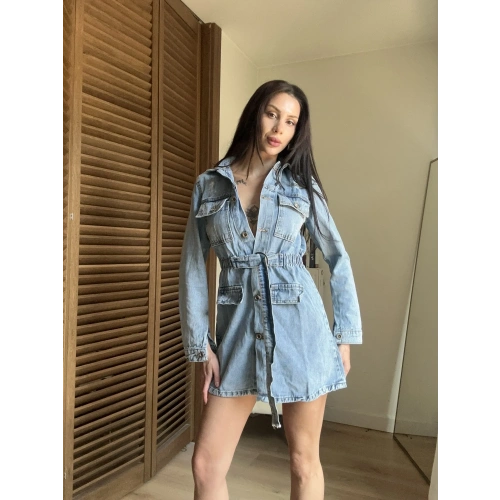 Nola Denim Elbise Açık Mavi