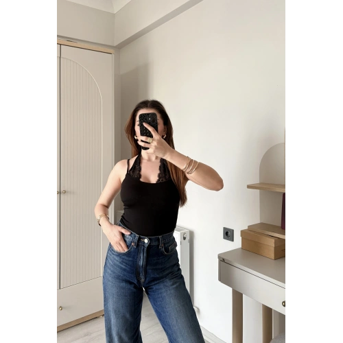 Siyah Nancy Dantel Kombineli Bodysuit