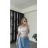 Beyaz Kelebek Detaylı Madonna Bluz