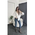 Beyaz Oversize Çizgi Desen Gömlek