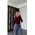 Bordo Elisa Parmak Detaylı Basic Bluz