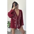 Bordo Lisa Nakış İşlemeli Kimono