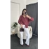 Bordo Oversize Çizgi Desen Gömlek