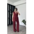 Bordo Tancy kemer Detaylı Pantolon-Yelek Takım