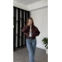 Bordo Wenna Oversize Bomber Deri Ceket