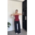 Bordo Yandan Yırtmaçlı Straplez Bluz